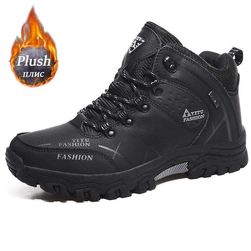 Men Winter Snow Boots Waterproof Leather Trekking Sneakers Super Warm Men's Boots Outdoor Male Hiking Boots Work Shoes Walking