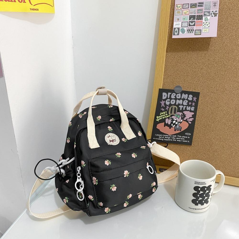 Niedlicher Mini-Rucksack mit Blumendruck, großes Fassungsvermögen, Reißverschluss, Damenhandtasche, multifunktionale Umhängetasche für Outdoor