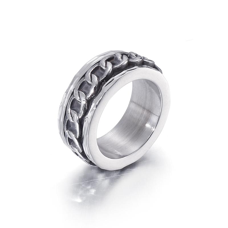 Retro Stainless Steel Men's Ring Punk Cubarn Chain Rotatable Finger Anillos Decompression Beer Trendy Jewelry Gift