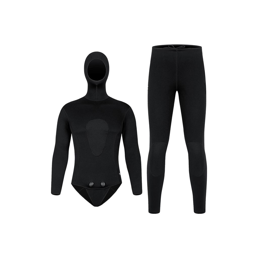 Men S 2Pcs Wetsuit Set 3mm Thermal Neoprene Spearfishing Hooded Diving Suit for Surfing Swimming
