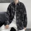 Spring and Autumn Graffiti Long-Sleeved Shirt Men's Printed Ins Fashion Brand Hong Kong Style Japanese Style Students All-Match Fashion Couple's Tops