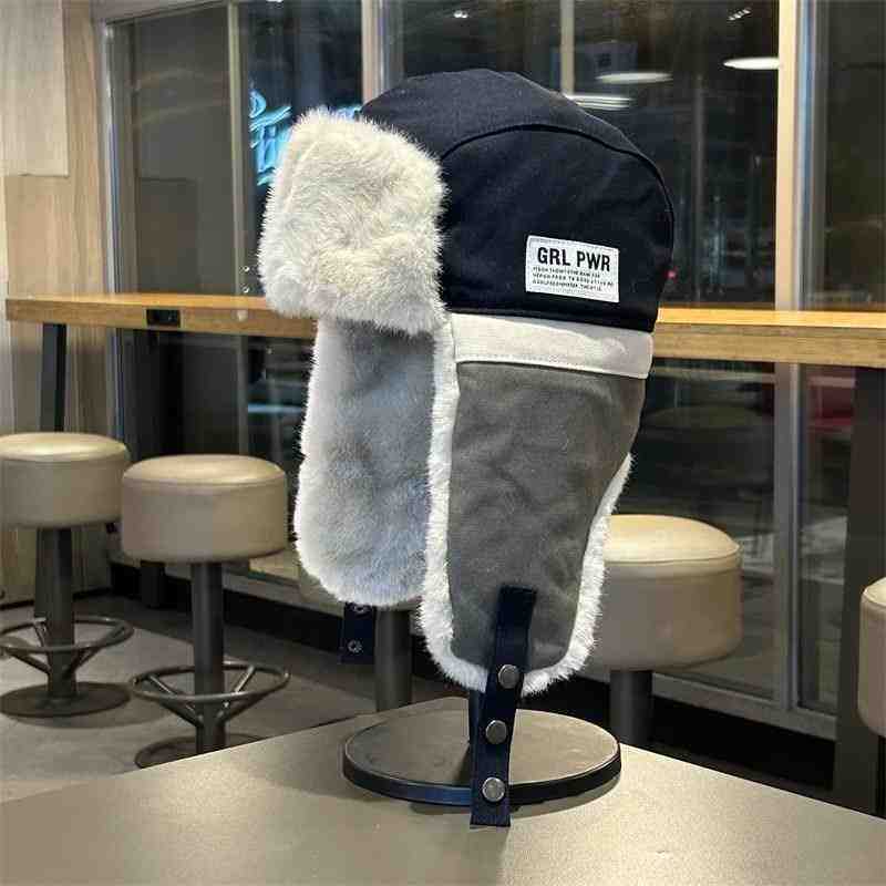 Hat cold color matching Lei Feng men and women winter A thickened warm versatile cycling ear protection outdoor ski pilot