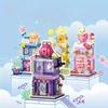 4 Styles Cute Street View Building Blocks, Kid's Birthday Gifts, Creative Cartoon Coffee Shop Retail Store Model Mini Bricks