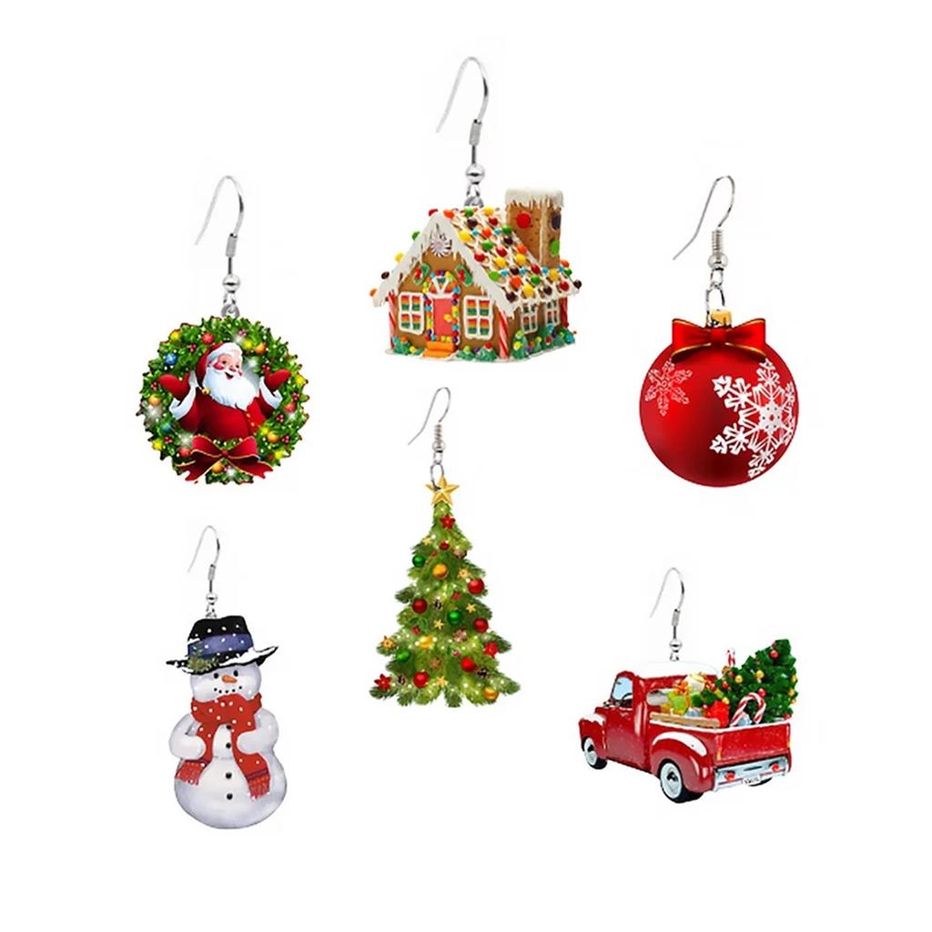 Christmas Accessories 6 Pairs Xmas Designed Earrings Pendant Eardrops Creative Xmas Ear Jewelry