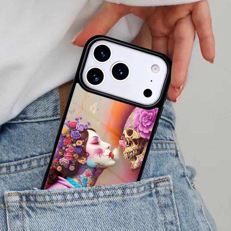 Catrina Beautiful Rose Girl Skull Phone Case for iPhone 16e 15 14 13 12 17 Pro Max Plus Air 17pro Cover Coque