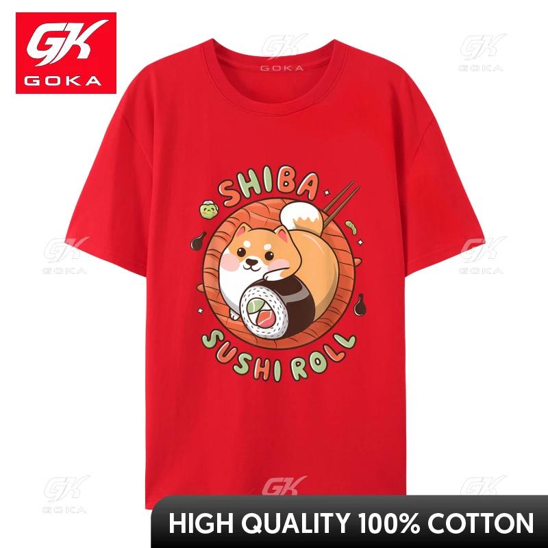 Shiba Sushi Roll Kawaii Dog Japanese Food Pun Cheap Unisexs Tshirts Normal Casual Tops Tees Cotton Fabric TeeShirt Autumn S