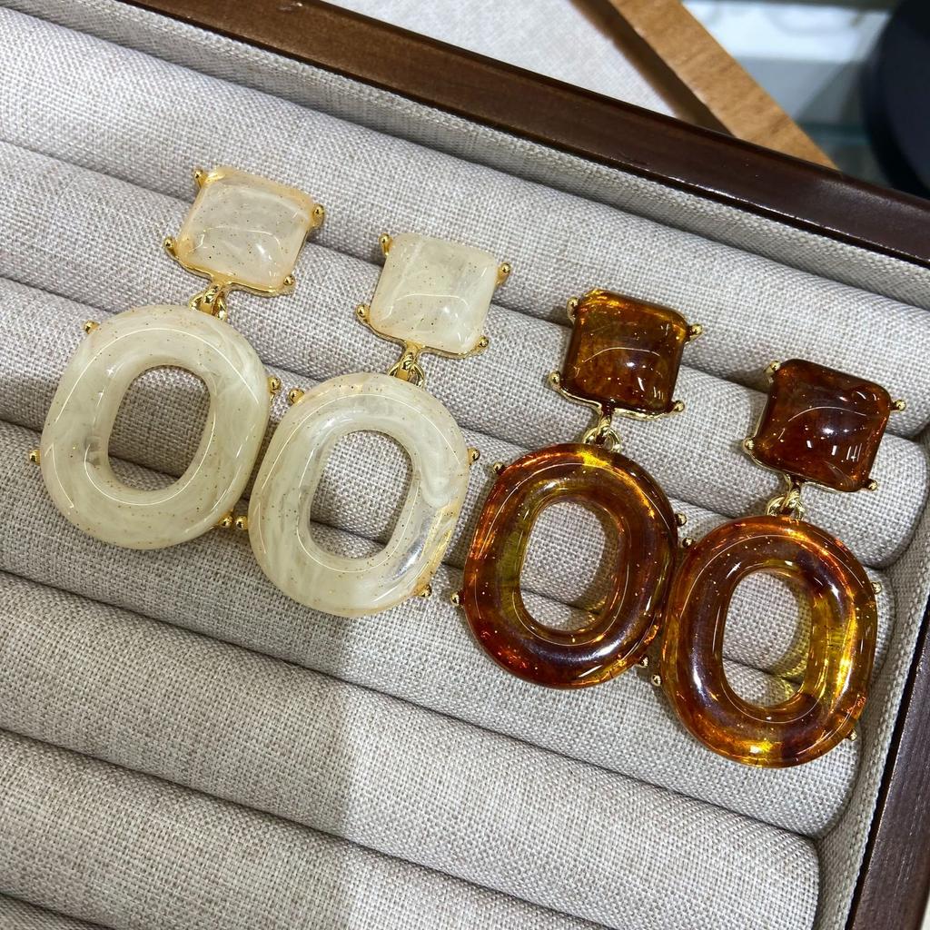 Accessories, Vintage Fashion Simple Amber Resin Earrings, Geometric Oval Pendant Stud Earrings