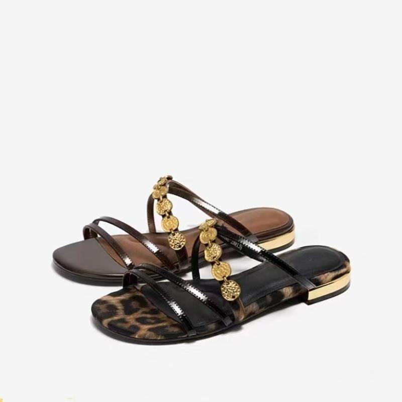 Leopard Print Flat Flip-flops for Women In Summer 2025, New French Retro Thin Strap Flip-flops for Wearing with Exposed Toes