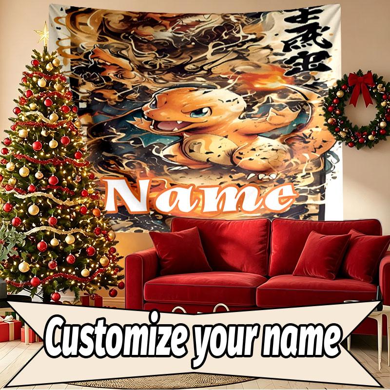 Custom Name Personalized Charizard VS Blastoise Print Tapestry, Wall Art Decor, Bedroom, Dorm, Apartment, LivingRoom, Party Backdrop, Gift for Birthda