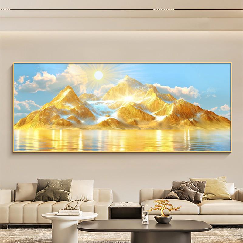 Golden Mountain Luxury Wall Art: Modern Sofa Backdrop for Living Room or Office