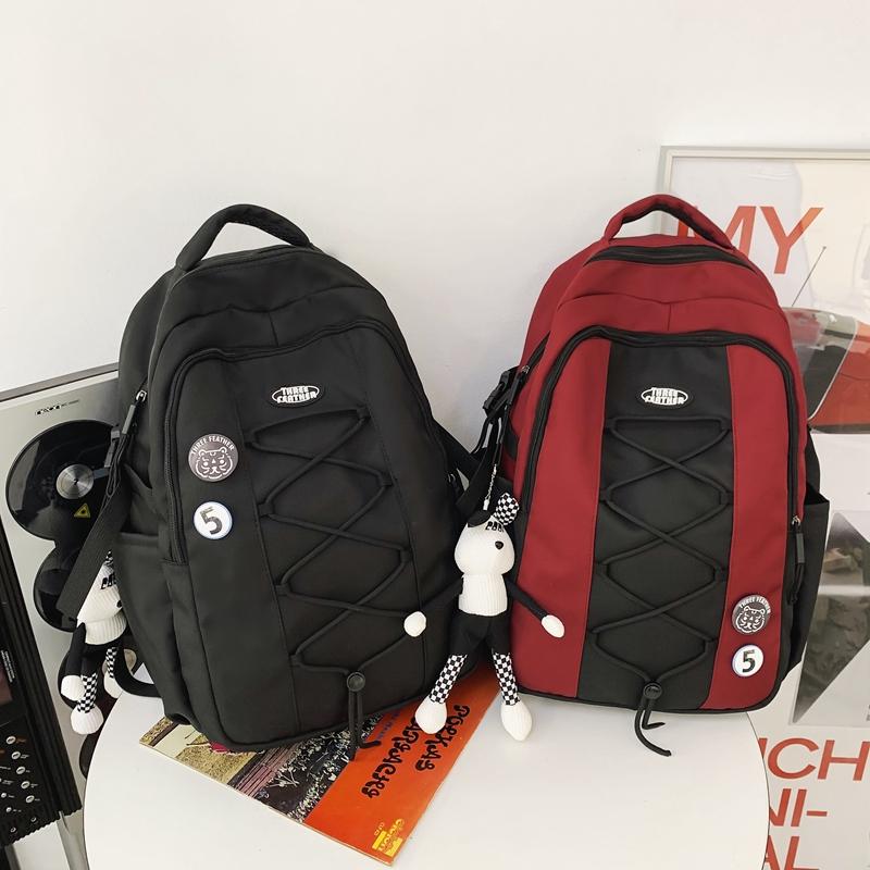 

Contrast Color Backpack Men s Lightweight Schoolbag Women s Large Capacity Backpack червоний