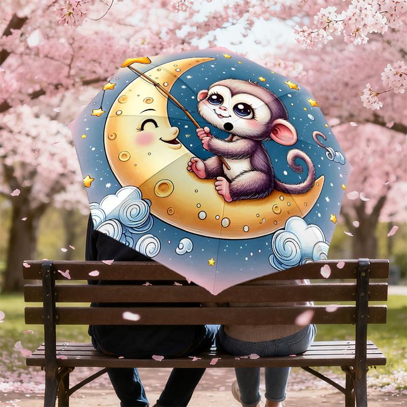 1PC Monkey Star Umbrella-8-Rib Reinforced, Automatic Open, Lightweight & Durable, Fashion Accessory for Outdoor, J0373
