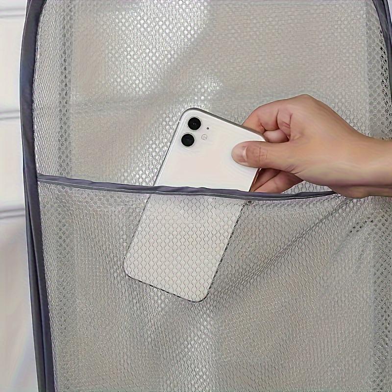 1pc Collapsible Mesh Laundry Hamper with Durable Handles & Side Pockets - Portable Expandable Clothes Basket for Dorm, Bathroom, Travel