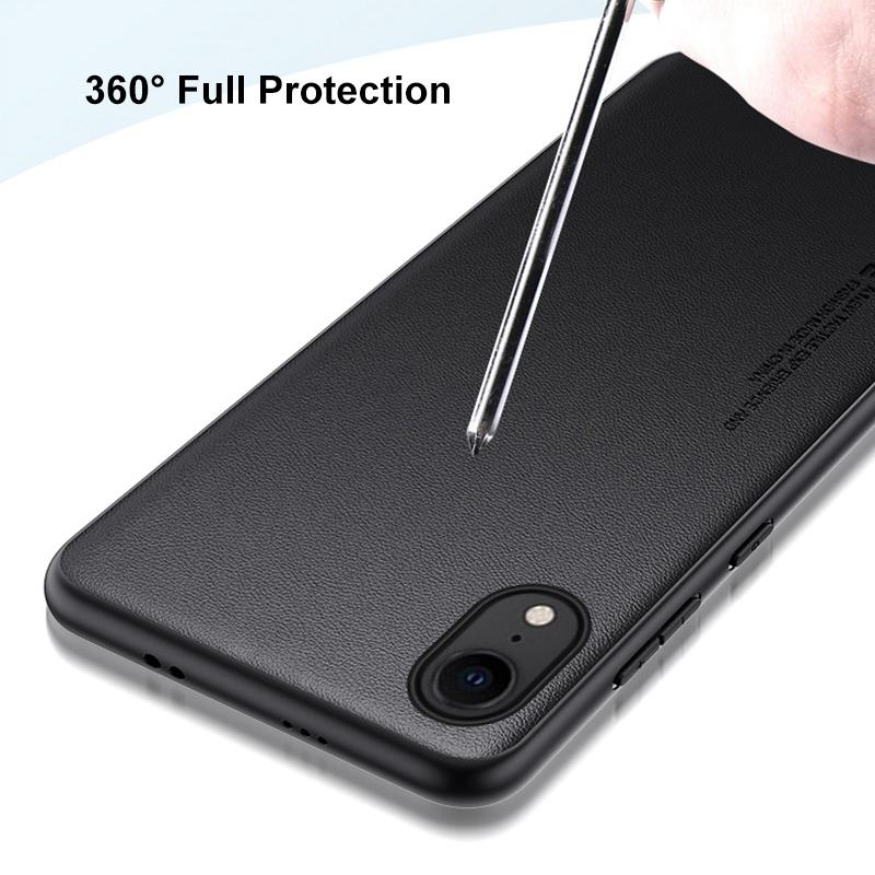 Lyxigt PU-läderfodral för iPhone XR Baksida Matt TPU Silikon Stötsäkert Fullständigt Skydd Telefonfodral för iPhoneXR Coque