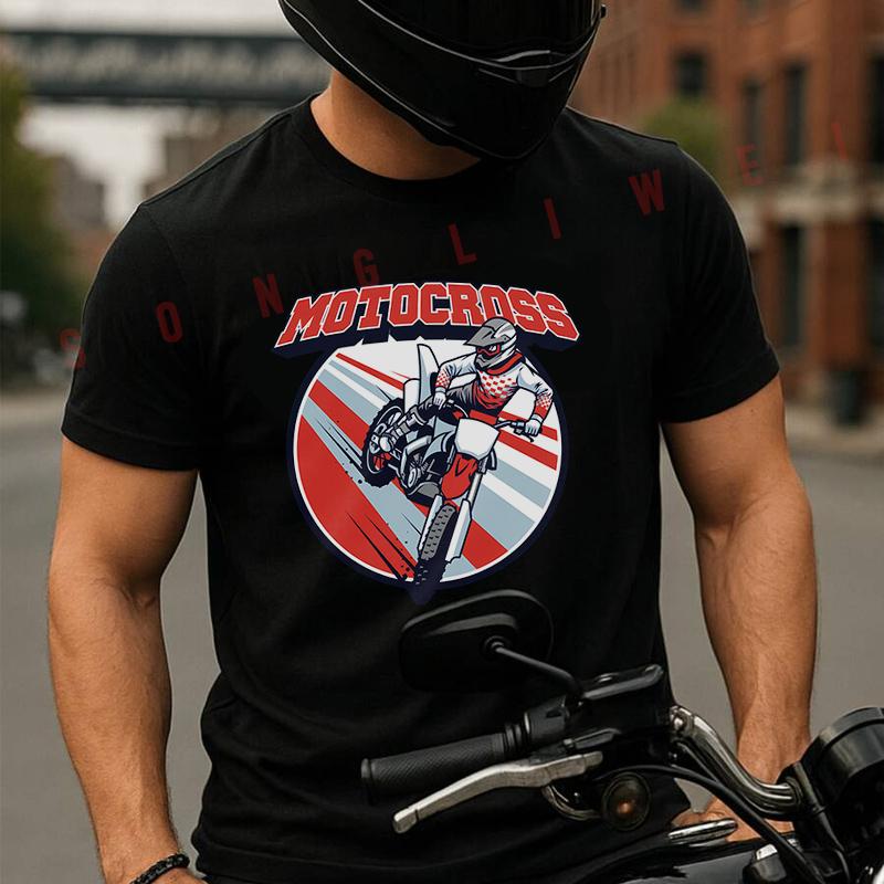 Motocross Motorcycle Racing Men's Cotton T-shirt Summer Short Sleeved Casual Round Neck Unisex
