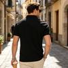 Men's Waffle Knit Short Sleeve Polo Shirt with Zip Collar Breathable Lightweight Casual Top for Summer