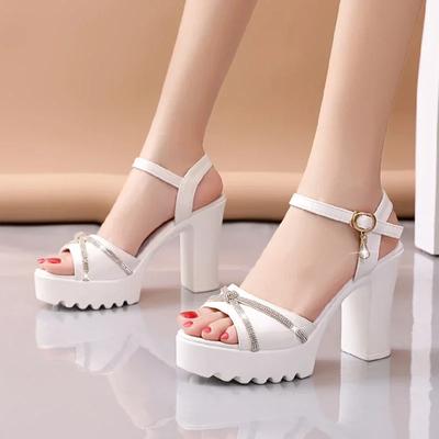 Fashion Thick Heeled Sandals Sexy High Heels Platform Sandals for Women Open Toe Crystal Buckle Pumps Wedding Stripper Shoes