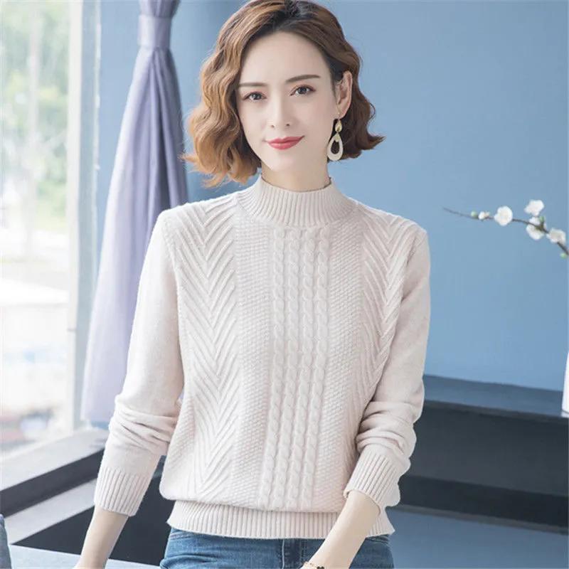 Neck Winter Halfhigh And Autumn Jumper Female Yangqi Highgrade Loose Solid Colour Bottoming Shirt Plus Size