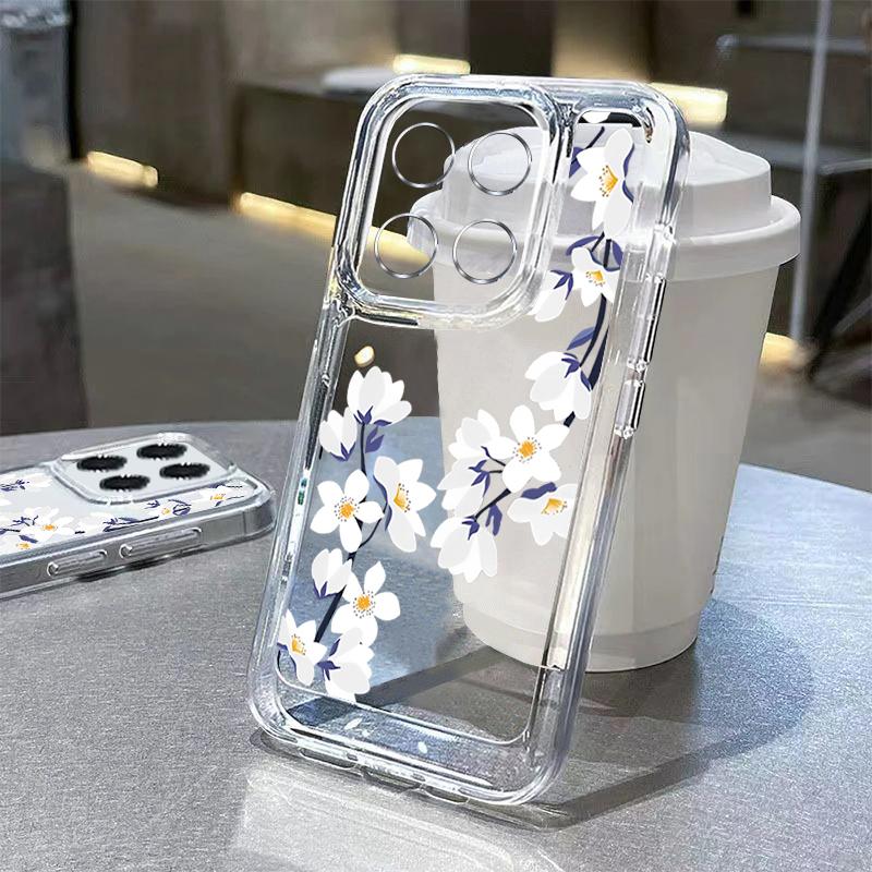 For Redmi Note 14 13 14C Case Sketching Line Flower Print Clear TPU Soft Cover For Funda Xiaomi Redmi Note 14 Pro 5G 13 12 11