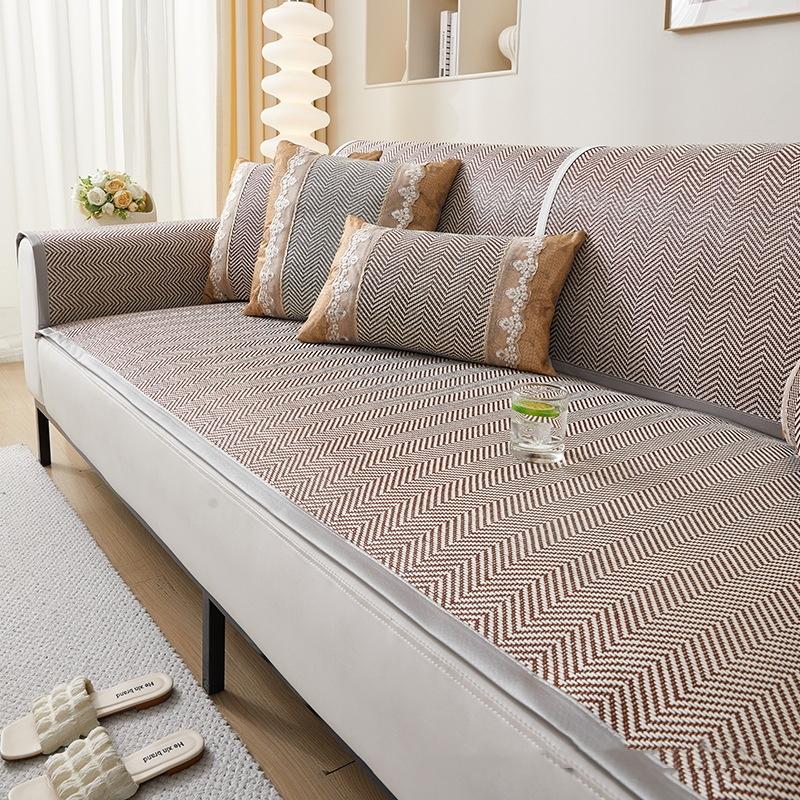 New Summer Ice Vine Mat Sofa Mat Herringbone Pattern Cool Dustproof Seat Cushion Household Anti Slip Furniture Protective Cover