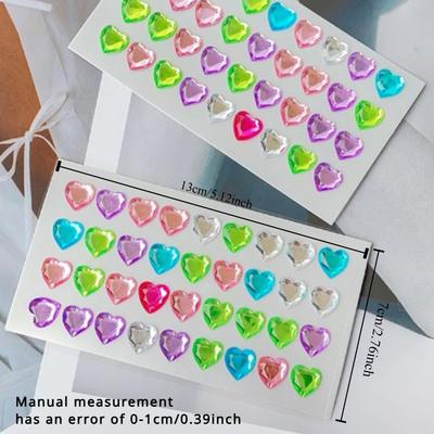 6pcs Gemstone Love Rhinestone Stickers, Shiny Heart Rhinestone Body Art Decoration, DIY Makeup Shine Tattoo Stickers