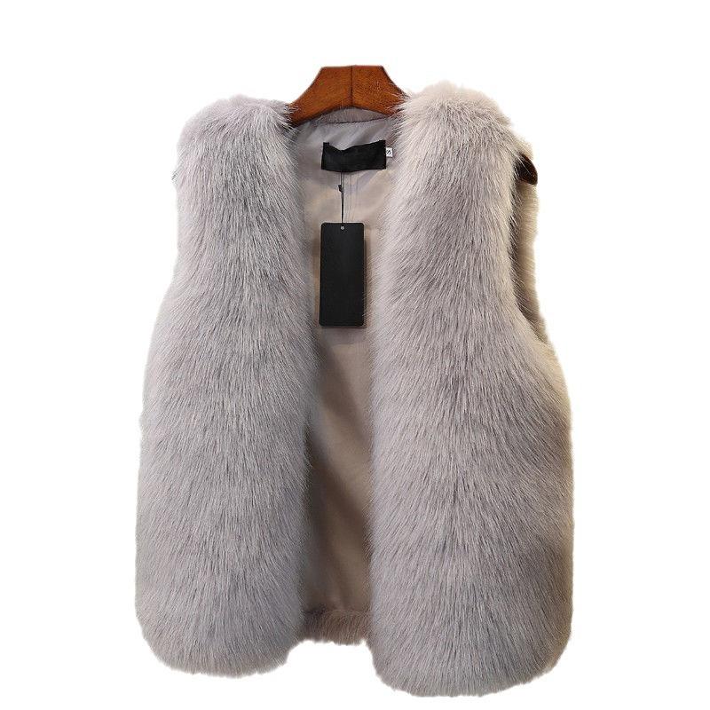 Women Fur Vest Autumn Female Waistcoat Faux Fox Fur Coat Warm White Black Gray Jacket Large Size Sleeveless Coat