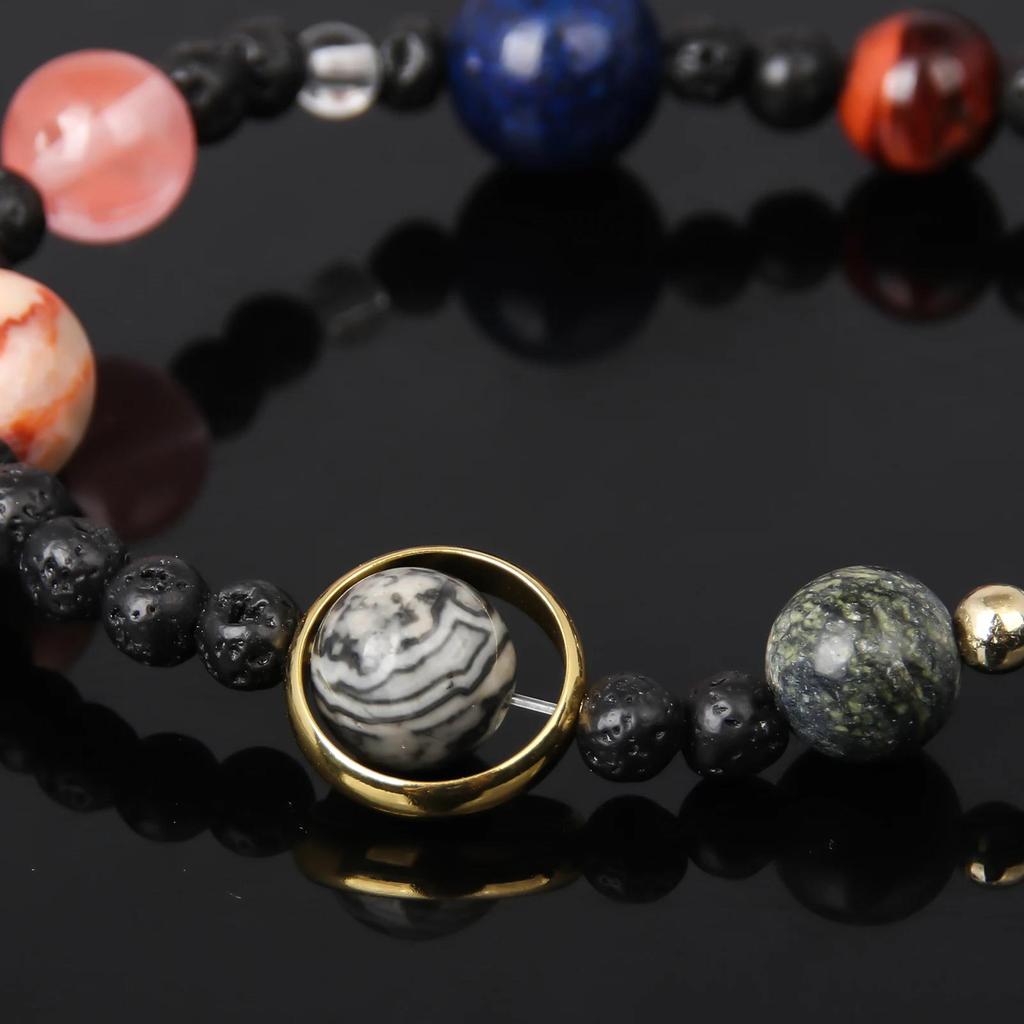 Fashion Planets Bracelets Cosmic Solar System Galaxy Stretch Bangles for Women Men Unisex Handmade Jewelry Accessories Gifts