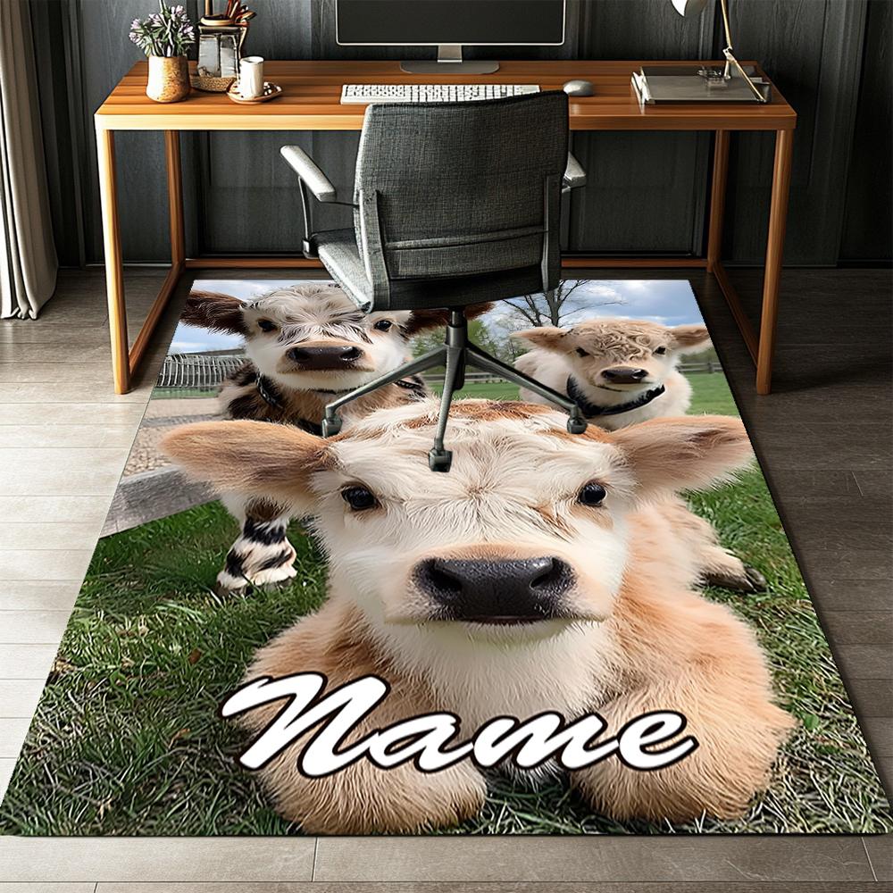 Custom Name Cow Printed Carpet,Rug for Office Chair Living Room Bedroom Kitchen Room Decor Gifts.