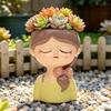 Resin Fairy Flowerpot Nordic Style Bonsai Vase Girl Statue Girl Face Planter Pot  Balcony
