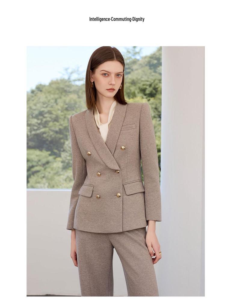 Damen Woll Haferflocken Anzugset: High-End Herbst/Winter 2025 Arbeitskleidung