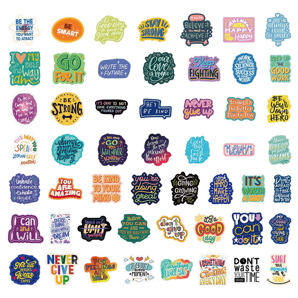 52Pcs Inspirational English Quote Stickers Motivational Decor Decals For Handbooks Laptop Skins Phone Cases Sticker Story Store