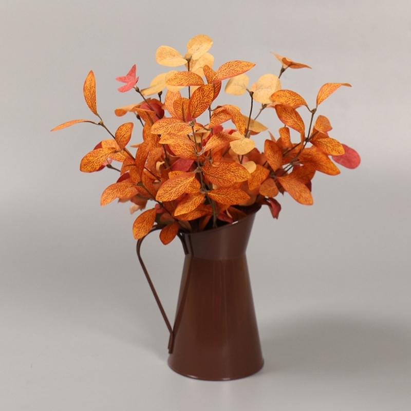 Artificial Rose Flower In Iron Bucket Artificial Leaf Plant Thanksgiving Table Centerpieces Decoration for Weddding