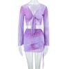 Tie-Dye Printed Gradient Color Short Top Drawstring Mesh