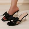 Women S Square Toe Bow High Heel Sandals Summer Outdoor Wear