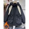 Womens Thick Padded Hooded Coat With Contrast Trim Cinched Waist Long Sleeve Winter Jacket Casual Daily Wear