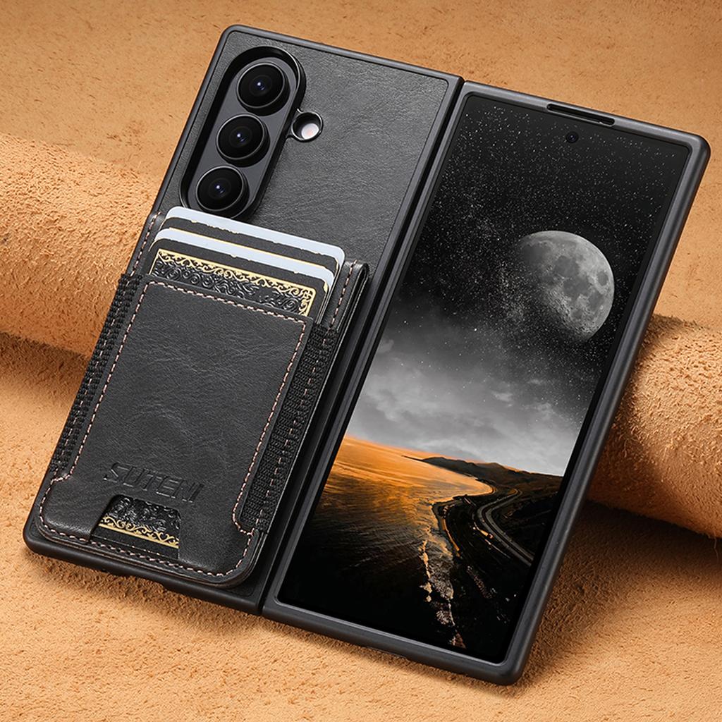 SUTENI H03 עבור Samsung Galaxy Z Fold7 5G כיסוי טלפון מגן מעור PU ו-PC עם חריצי כרטיסים מעמד