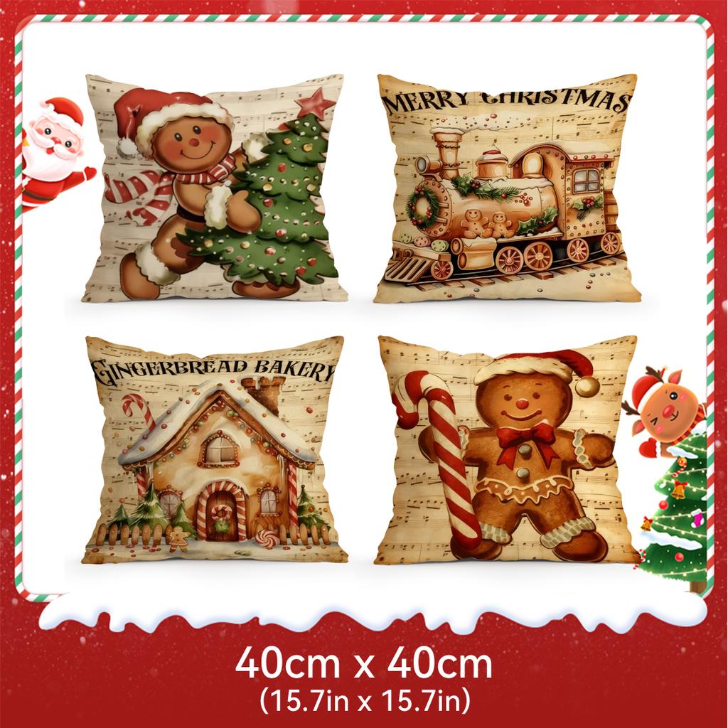 Christmas Gingerbread Man Pillowcase Printed Polyester 40/45/50Cm Throw Pillowcover Decor Sofa Cushion Pillowslip Home Decor