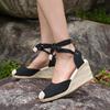 2024 Damen Espadrille Sandalen mit Knöchelriemen Bequeme Hausschuhe Damen Freizeitschuhe Atmungsaktive Pumps aus Flachs-Hanf-Canvas