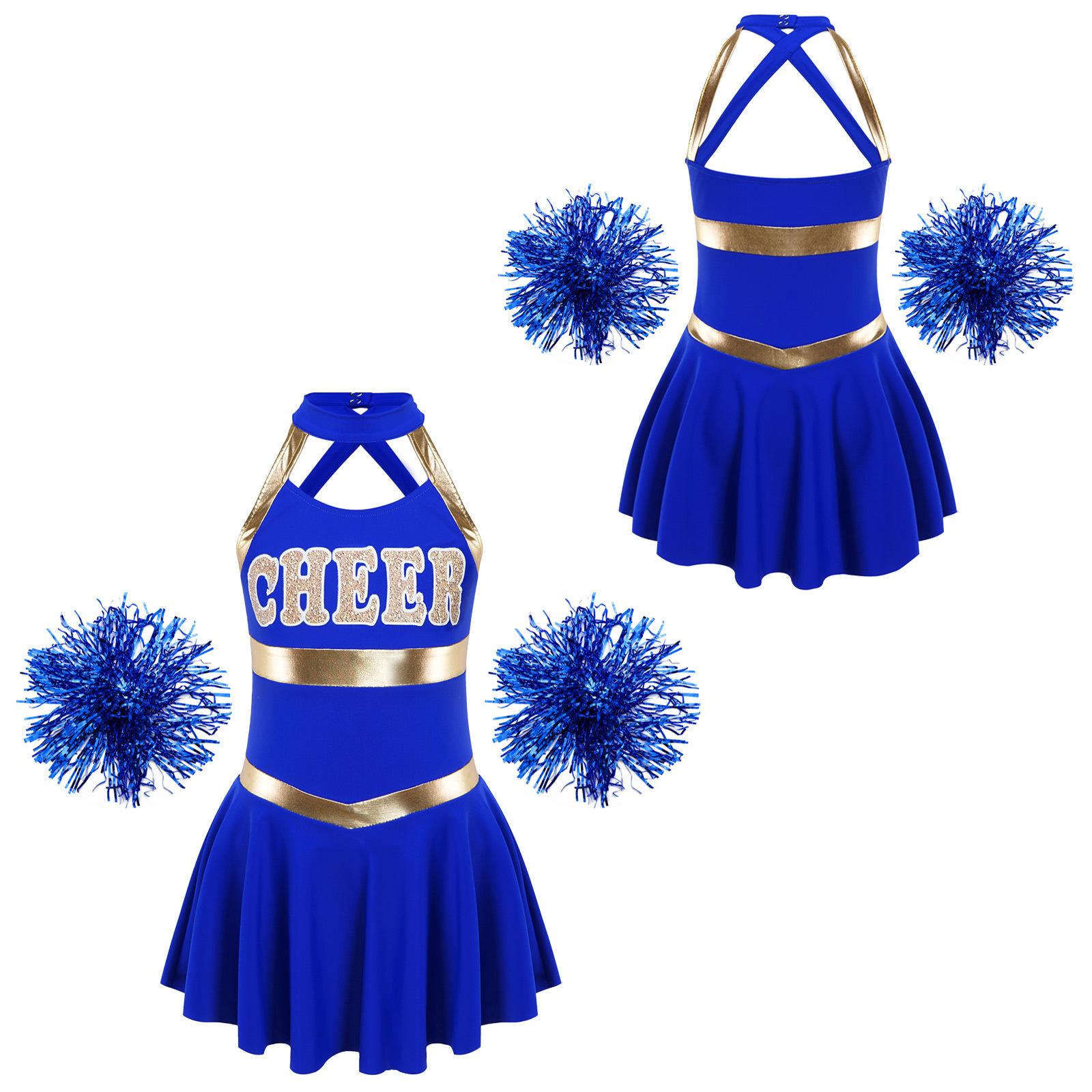 

Дитяча танцювальна форма для дівчаток без рукавів із літерним принтом із квітковими кульками для спортивних зустрічей 13-14 Years королівський синій колір