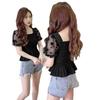 Women's Chic Summer Mesh Square Neck Top - Waist-Cinched, Slimming, Short-Sleeved Cropped Shirt