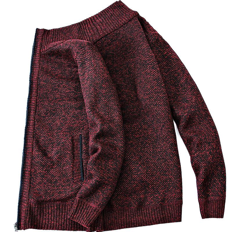 Autumn and Winter Men's Long-sleeved Stand-up Collar Fleece Thickened Cardigan Sweater Men's Zipper Warm Knitted Sweater Jacket