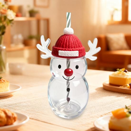 500ml Glass Cup with Straw Reusable Bear Bottle Food Grade Borosilicate Glass Heat Resistant Microwave Safe Drinking Bottle