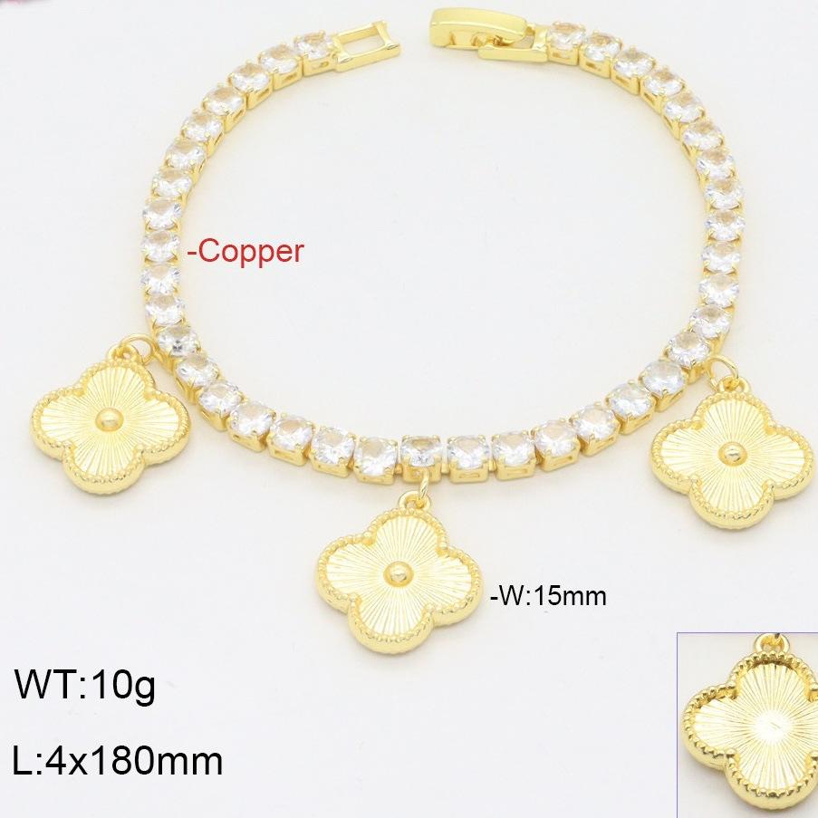 Fashionable Light Luxury Zircon Copper Three Flower Four Leaf Clover Bracelet Elegant and High End Handmade Decoration