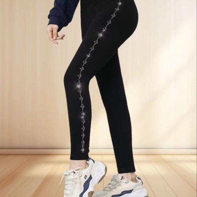 Seitliche heiße Diamanten, große Größe, Leggings für Damen, nahtlose Pull-Up-Hose, integrierte Hose, Oberbekleidung, warm und Fleece-Basis, Neun-Punkte