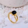 Black Onyx Gold Plated Oval Ring | Minimalist Brass Statement Jewelry for Women | Protection Stone Gift