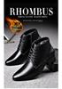 Men's Winter Pointed Toe Leather Chelsea Boots with Velvet, Lace-up Roman Style, High Heel Martin Design