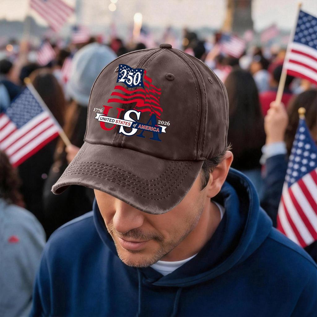 Men's and Women's Matching American 250th Anniversary Anniversary Embroidered Vintage Washed Baseball Cap