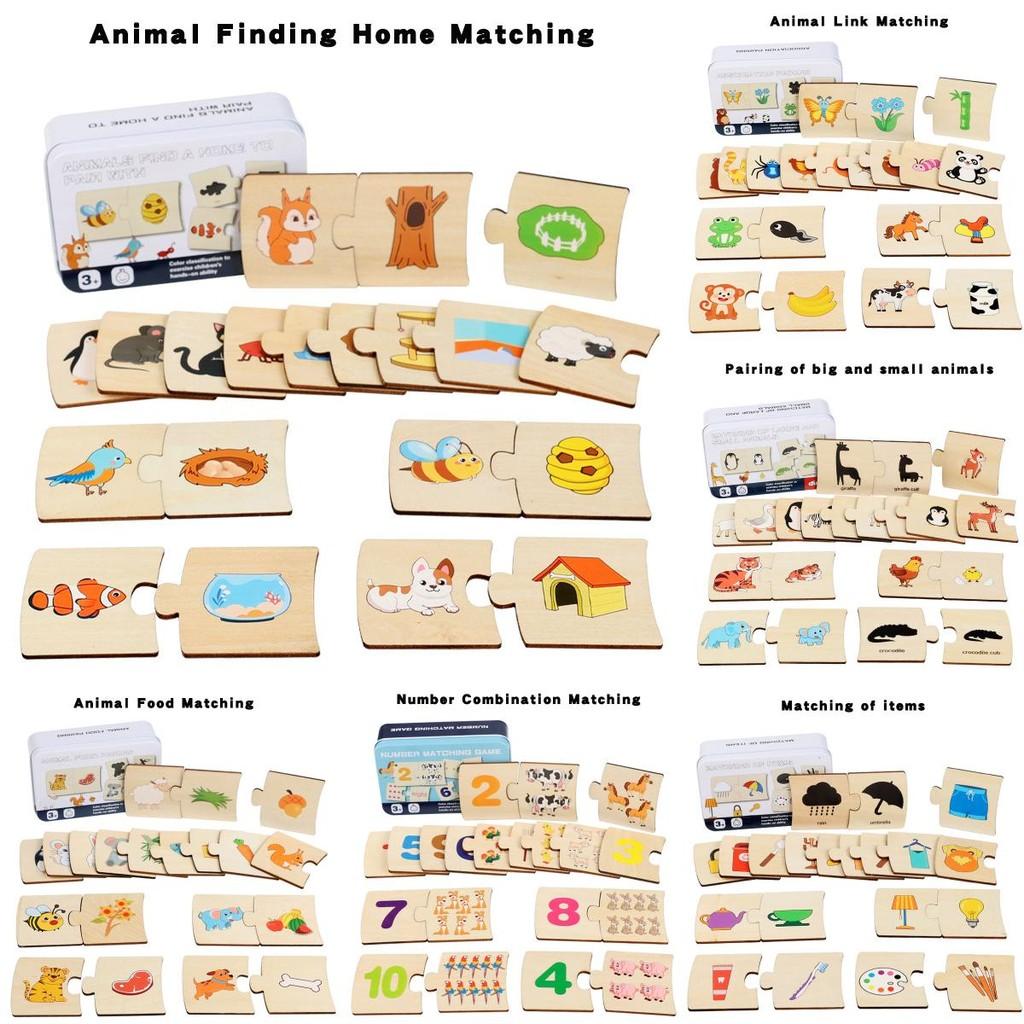 Wooden Puzzle Educational With Numbers And Animal Food Matching For Kids