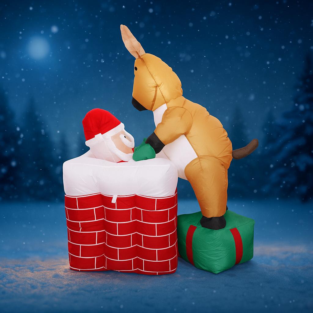 4.92FT Inflatable Toy Santa Man Chimney Reindeer with LED Home Decoration Ornament Xmas Decoration for Yard Supplie Holiday Gift