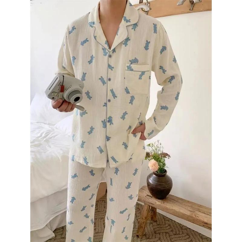 

Парные повседневные пижамные комплекты с рисунком из мультфильмов, женские пижамы с длинным рукавом для отдыха, мужские пижамы с круглым вырезом и принтом медведя XXL